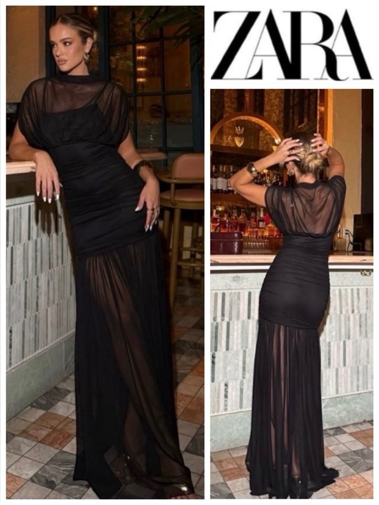 Zara Dresses & Skirts - ZARA COMBINED DRAPED MIDI DRESS - Black